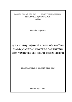 Luận văn quản lý hoạt động xây dựng môi trường giáo dục an toàn cho trẻ ở các trường mầm non huyện yên khánh tỉnh ninh bình