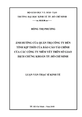 Luận văn ảnh hưởng của quản trị công ty dến tính kịp thời của báo cáo tài chính của các công ty niêm yết trên sở giao dịch chứng khoán tp hồ chí minh