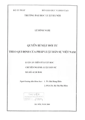 Luận án tiến sĩ luật học quyền bí mật đời tư theo qui định của pháp luật dân sự việt nam