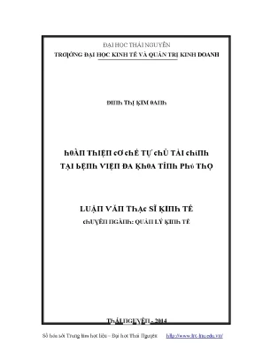 Luận văn hoàn thiện cơ chế tự chủ tài chính tại bệnh viện đa khoa tỉnh phú thọ