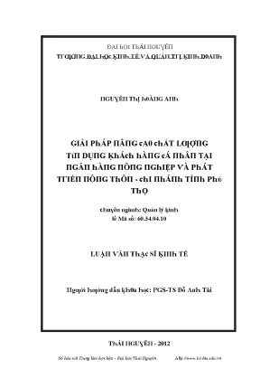 Luận văn giải pháp nâng cao chất lượng tín dụng khách hàng cá nhân tại ngân hàng nông nghiệp và phát triển nông thôn chi nhánh tỉnh phú thọ