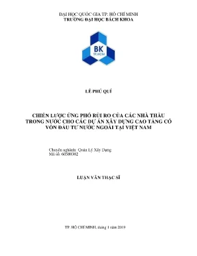 Luận văn thạc sĩ quản lý xây dựng chiến lược ứng phó rủi ro của các nhà thầu trong nước cho các dự án xây dựng cao tầng có vốn đầu tư nước ngoài tại việt nam