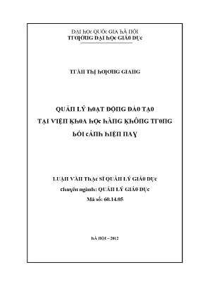 Luận văn quản lý hoạt động đào tạo tại viện khoa học hàng không trong bối cảnh hiện nay