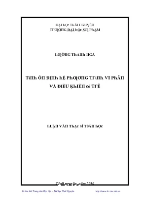 Luận văn tính ổn định hệ phương trình vi phân và điều khiển có trễ