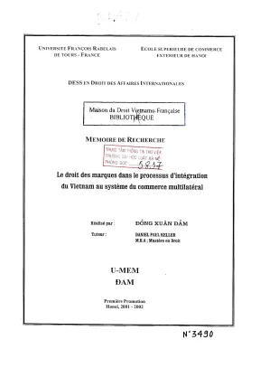 Luận án nghiên cứu le droit des marques dans le processus dintégration du vietnam au système du commerce multilatéral