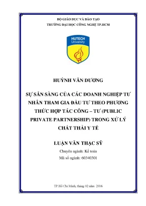 Luận văn sự sẵn sàng của các doanh nghiệp tư nhân tham gia đầu tư theo phương thức hợp tác công tư public private partnership trong xử lý chất thải y tế