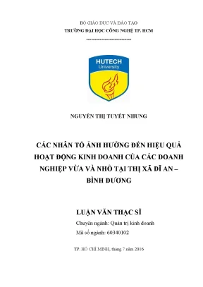 Luận văn các nhân tố ảnh hưởng đến hiệu quả hoạt động kinh doanh của doanh nghiệp vừa và nhỏ tại thị xã dĩ an tỉnh bình dương