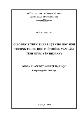 Luận văn giáo dục ý thức pháp luật cho học sinh trường trung học phổ thông văn lâm tỉnh hưng yên hiện nay