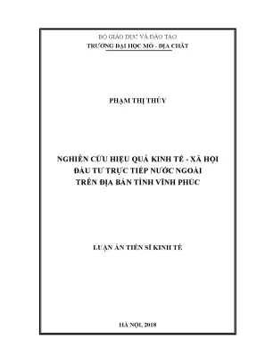 Luận án tiến sĩ kinh tế nghiên cứu hiệu quả kinh tế xã hội đầu tư trực tiếp nước ngoài trên địa bàn tỉnh vĩnh phúc