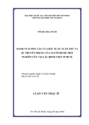 Luận văn thạc sĩ quản trị kinh doanh hành vi tương tác của bác sĩ sự tuân thủ và sự tích cực truyền miệng của người bệnh một nghiên cứu tại các bệnh viện tp hcm