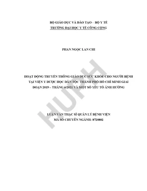 Hoạt động truyền thông giáo dục sức khỏe cho người bệnh tại viện y dược học dân tộc thành phố hồ chí minh giai đoạn 2019 tháng 6 năm 2021 và một số yếu tố ảnh hưởng