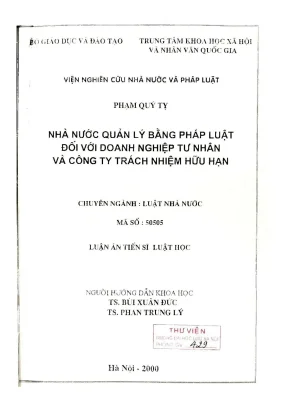 Luận án tiến sĩ luật học nhà nước quản lý bằng pháp luật đối với doanh nghiệp tư nhân và công ty trách nhiệm hữu hạn