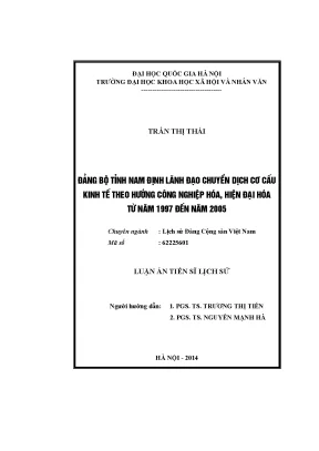 Luận án tiến sĩ đảng bộ tỉnh nam định lãnh đạo chuyển giao cơ cấu kinh tế theo hướng công nghiệp hóa hiện đại hóa từ năm 1997 đến năm 2005