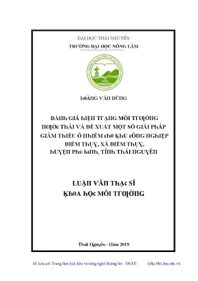 Luận văn đánh giá hiện trạng môi trường nước thải và đề xuất một số giải pháp giảm thiểu ô nhiễm cho khu công nghiệp điềm thụy xã điềm thụy huyện phú bình tỉnh thái nguyên