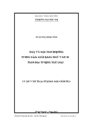 Luận văn dạy học thơ đường trong sách giáo khoa ngữ văn 10 theo đặc trưng thể loại