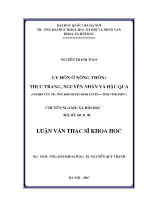 Luận văn thạc sĩ ly hôn ở nông thôn thực trạng nguyên nhân và hậu quả nghiên cứu trường hợp huyện bình xuyên tỉnh vĩnh phúc