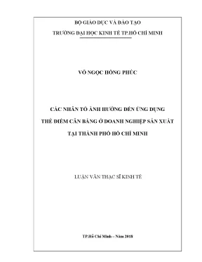 Luận văn các nhân tố ảnh hưởng đến ứng dụng thẻ điểm cân bằng ở doanh nghiệp sản xuất tại thành phố hồ chí minh