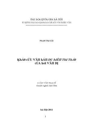 Luận văn khảo cứu văn bản du hiên thi thảo của bùi văn dị