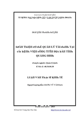 Luận văn hoàn thiện cơ chế quản lý tài chính tại các bệnh viện công trên địa bàn tỉnh quảng ninh