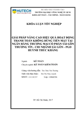 Luận văn giải pháp nâng cao hiệu quả hoạt động thanh toán không dùng tiền mặt tại ngân hàng thương mại cổ phần sài gòn thương tín chi nhánh sài gòn pgd huỳnh thúc kháng