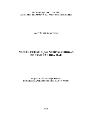 Luận án tiến sĩ ngành môi trường đất và nước nghiên cứu sử dụng nước sau biogas để canh tác hoa màu
