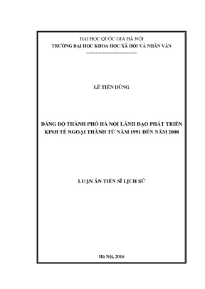 Luận án tiến sĩ đảng bộ thành phố hà nội lãnh đạo phát triển kinh tế ngoại thành từ năm 1991 đến năm 2008