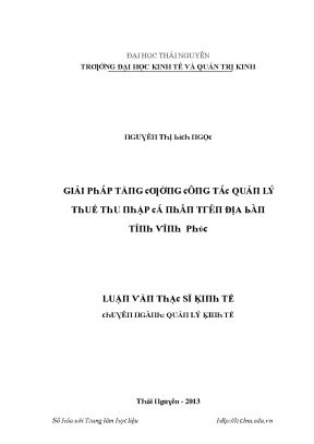 Luận văn giải pháp tăng cường công tác quản lý thuế thu nhập cá nhân trên địa bàn tỉnh vĩnh phúc
