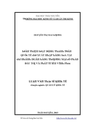 Luận văn hoàn thiện hoạt động thanh toán quốc tế cho xuất nhập hàng hóa tại chi nhánh ngân hàng thương mại cổ phần đầu tư và phát triển vĩnh phúc
