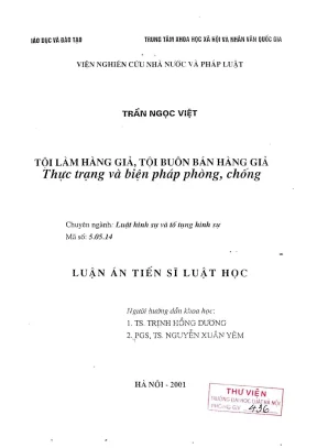 Luận án tiến sĩ luật học tội làm hàng giả tội buôn bán hàng giả thực trạng và biện pháp phòng chống