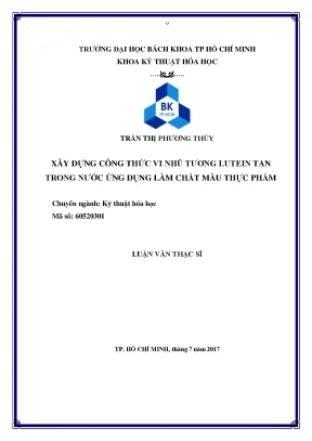 Luận văn thạc sĩ kỹ thuật hóa học xây dựng công thức vi nhũ tương lutenin tan trong nước ứng dụng làm chất màu thực phẩm