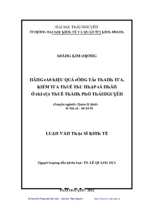 Luận văn nâng cao hiệu quả công tác thanh tra kiểm tra thuế thu nhập cá nhân ở chi cục thuế thành phố thái nguyên