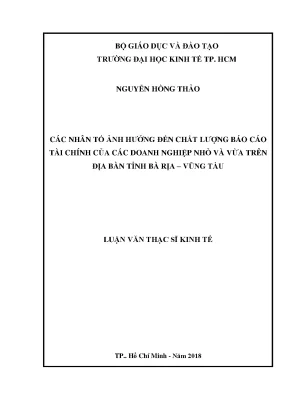 Luận văn các nhân tố ảnh hưởng đến chất lượng báo cáo tài chính của các doanh nghiệp nhỏ và vừa trên địa bàn tỉnh bà rịa vũng tàu