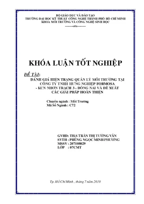 Luận văn tốt nghiệp đánh giá hiện trạng quản lý môi trường tại công ty tnhh hưng nghiệp formosa kcn nhơn trạch 3đồng nai và đề xuất các giải pháp hoàn thiện