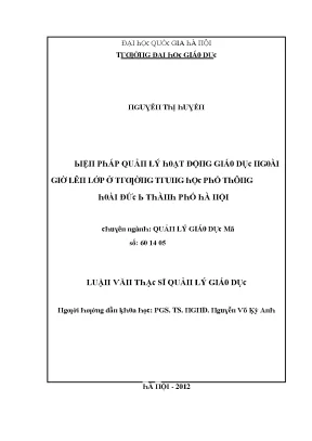Luận văn quản lý hoạt động dạy học môn sinh học theo hướng tích hợp ở trường trung học phổ thông chuyên thái bình