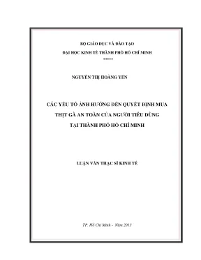 Luận văn các yếu tố ảnh hưởng đến quyết định mua thịt gà an toàn của người tiêu dùng tại thành phố hồ chí minh luận văn thạc sĩ