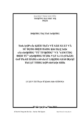 Luận văn tích hợp các kiến thức về sản xuất và sử dụng điện năng khi dạy học các chương