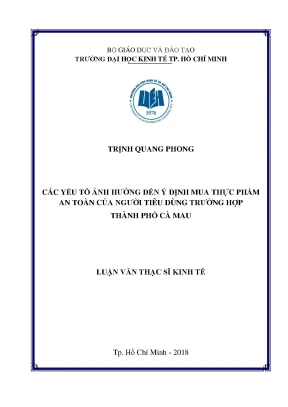 Luận văn các yếu tố ảnh hưởng đến ý định mua thực phẩm an toàn của người tiêu dùng trường hợp thành phố cà mau