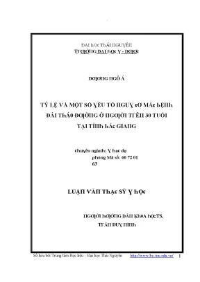 Luận văn tỷ lệ và một số yếu tố nguy cơ mắc bệnh đái tháo đường ở người trên 30 tuổi tại tỉnh bắc giang
