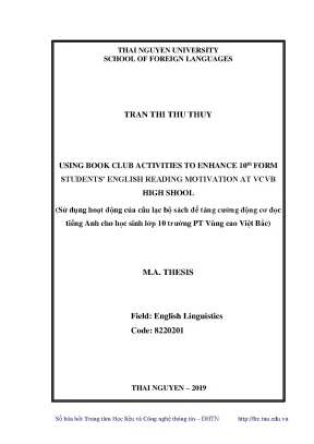 Luận văn sử dụng hoạt động của câu lạc bộ sách để tăng cường động cơ đọc tiếng anh cho học sinh lớp 10 trường phổ thông vùng cao việt bắc