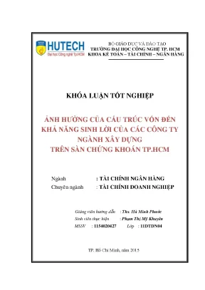 Luận văn ảnh hưởng của cấu trúc vốn đến khả năng sinh lời của các công ty ngành xây dựng trên sàn chứng khoán tp hcm