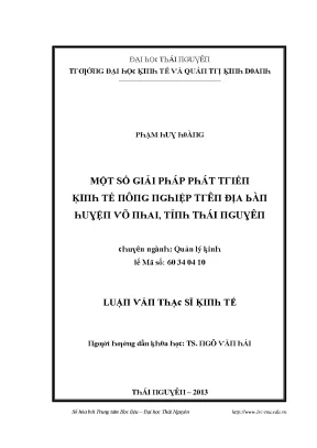 Luận văn một số giải pháp phát triển kinh tế nông nghiệp trên địa bàn huyện võ nhai tỉnh thái nguyên