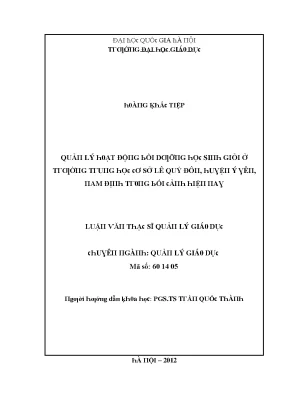 Luận văn quản lý hoạt động bồi dưỡng học sinh giỏi ở trường trung học cơ sở lê quý đôn huyện ý yên nam định trong bối cảnh hiện nay