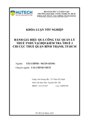 Luận văn đánh giá hiệu quả công tác quản lý thuế tndn tại đội kiểm tra thuế 3 chi cục thuế quận bình thạnh tp hcm