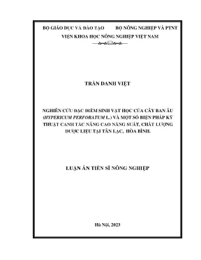 Luận án tiến sĩ nghiên cứu đặc điểm sinh vật học của cây ban âu hypericum perforatum l và một số biện pháp kỹ thuật canh tác nâng cao năng suất chất lượng dược liệu tại tân lạc hòa bình