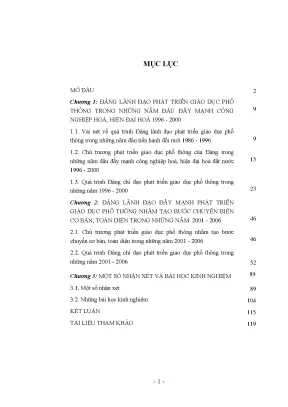 Luận văn thạc sĩ đảng cộng sản việt nam lãnh đạo phát triển giáo dục phổ thông trong những năm 1996 2006
