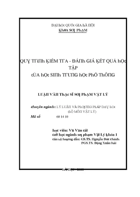 Luận văn quy trình kiểm tra đánh giá kết quả học tập của học sinh trung học phổ thông