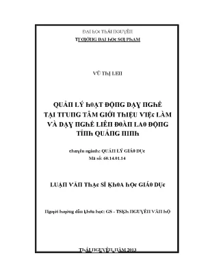 Luận văn quản lý hoạt động dạy nghề tại trung tâm giới thiệu việc làm và dạy nghề liên đoàn lao động tỉnh quảng ninh