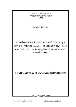 Luận văn nghiên cứu năng suất tinh dịch của bò hmông và ảnh hưởng của thời gian bảo quản đến chất lượng tinh đông viên tại hà giang