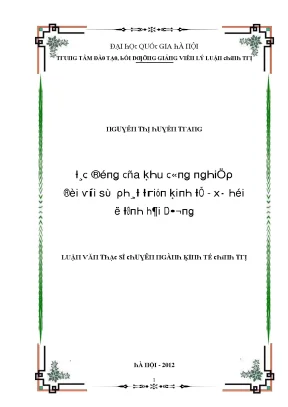 Luận văn tác động của khu công nghiệp đối với sự phát triển kinh tế xã hội ở tỉnh hải dương
