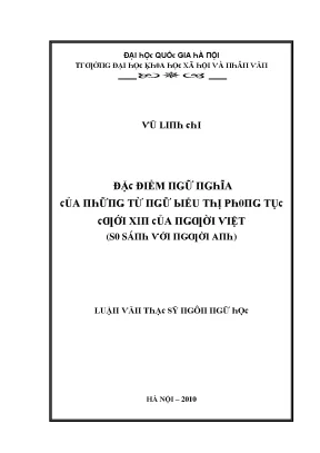 Luận văn đặc điểm ngữ nghĩa của những từ ngữ biểu thị phong tục cưới xin của người việt so sánh với người anh